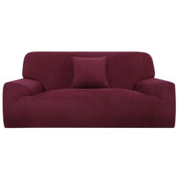 PiccoCasa Velvet Plush Stretch Sofa Cover, Thicker Couch Slipcover for 1 2 3 4 Cushion, Stylish Furniture Winter Covers with One Pillow Cover Burgundy, M for Living Room Furniture Slipcovers
