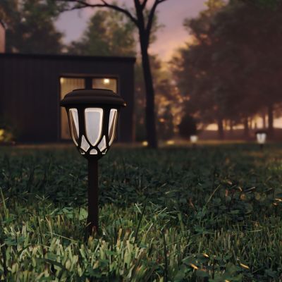 Emma + Oliver Set of 8 Brown Flared Solar LED Lights, Decorative Solar Powered Landscape Lighting for Pathway, Garden, Patio, Driveway and Yard