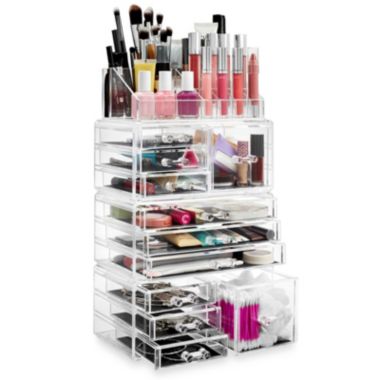 Casafield Acrylic Cosmetic Makeup Organizer & Jewelry Storage Display Case - Large 16 Slot, 2 Box & 9 Drawer Set - Clear. View a larger version of this product image.
