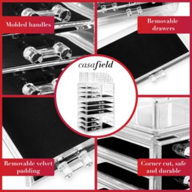 Casafield Acrylic Cosmetic Makeup Organizer & Jewelry Storage Display Case - Large 16 Slot, 2 Box & 9 Drawer Set - Clear. View a larger version of this product image.