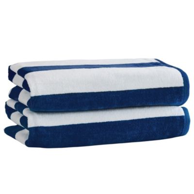3/10xStriped Large Beach/ Pool Towel 100%Cotton 147x71cm Towels Navy Green Latte 
