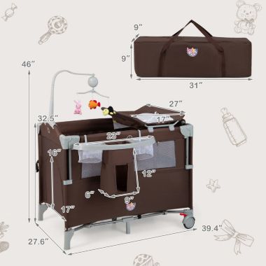 Hivago 5-in-1  Portable Baby Beside Sleeper Bassinet Crib Playard with Diaper Changer. View a larger version of this product image.