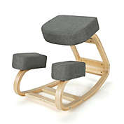 Costway-CA Ergonomic Kneeling Chair Rocking Office Desk Stool Upright Posture-Gray