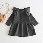 Laurenza&#39;s Girls Charcoal Grey Knit Sweater Dress