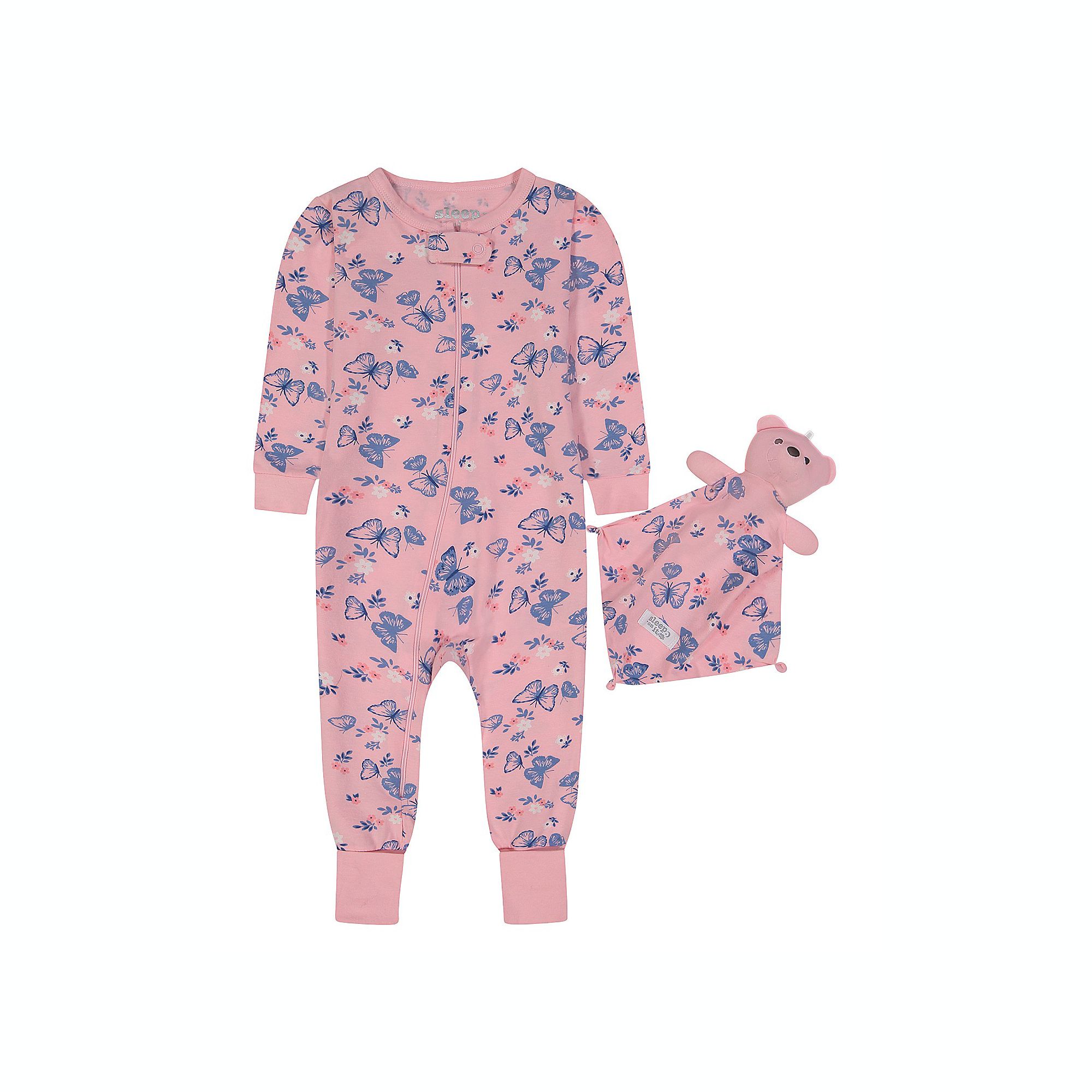 buybuybaby.com | Sleep On It Infant Girls Beautiful Butterflies Zip-Front Coverall Pajama with Blankey Buddy