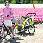 Alternate image 1 for Aosom 2-in-1 Folding Child Bike Trailer & Baby Stroller with Safety Flag, Light Reflectors, & 5 Point Harness, Green