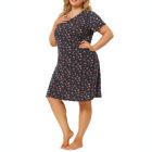 Alternate image 1 for Agnes Orinda Women's Plus Pattern Nightgown for Women, Stretch Pattern Short Sleeve Round Neck Sleep Dress Sleepwear Sleepshirts Nightdress Regular Fit Gown Dress, Navy Blue, 4X