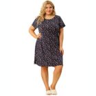 Alternate image 2 for Agnes Orinda Women's Plus Pattern Nightgown for Women, Stretch Pattern Short Sleeve Round Neck Sleep Dress Sleepwear Sleepshirts Nightdress Regular Fit Gown Dress, Navy Blue, 4X