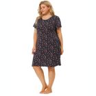 Alternate image 3 for Agnes Orinda Women's Plus Pattern Nightgown for Women, Stretch Pattern Short Sleeve Round Neck Sleep Dress Sleepwear Sleepshirts Nightdress Regular Fit Gown Dress, Navy Blue, 4X
