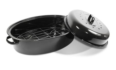 Lexi Home 16" Non-Stick Carbon Steel Oval Roasting Pan w/ Rack & Lid