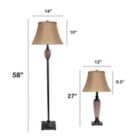 Alternate image 1 for Lalia Home Homely Traditional Valdivian 3 Piece Metal Lamp Set (2 Table Lamps, 1 Floor Lamp) with Light Brown Empire Fabric Shades and Hammered Bronze Finish