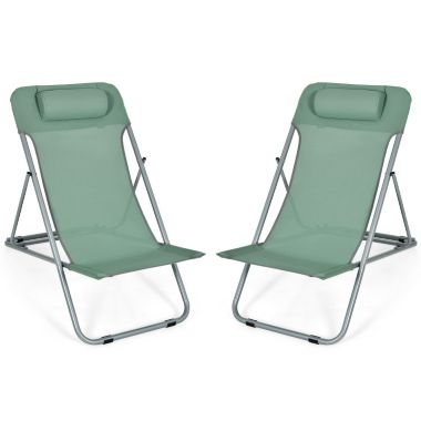 Slickblue Portable Beach Chair Set of 2 with Headrest -Green. View a larger version of this product image.