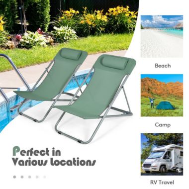 Slickblue Portable Beach Chair Set of 2 with Headrest -Green. View a larger version of this product image.