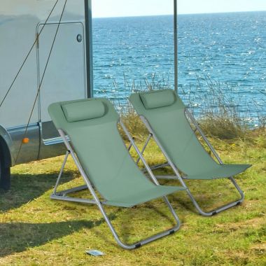 Slickblue Portable Beach Chair Set of 2 with Headrest -Green. View a larger version of this product image.