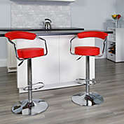 Emma + Oliver Red Vinyl Adjustable Height Barstool with Arms & Chrome Base