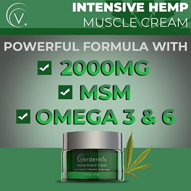 Verdermis Hemp Muscle Cream with Hemp Oil, Menthol, and Aloe Vera. Soothing and Calming Effect to Muscles, Joints, Back, Knees, Nerves. Non-GMO. Vegan. Fast Acting. Non-Greasy.. View a larger version of this product image.