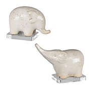Contemporary Home Living Set of 2 Beige Antique Ombre Ceramic Elephant Tabletop Sculptures 11"