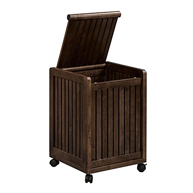 HomeRoots Office  Espresso Solid Wood Rolling Laundry Hamper with Lid. View a larger version of this product image.