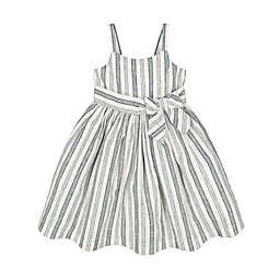 Hope & Henry Girls' Sleeveless Waist Sash Dress (Black and White Stripe Linen, 18-24 Months)