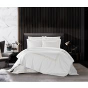 Chic Home Alford Organic Cotton Duvet Cover Set Solid White With Dual Stripe Embroidered Border Hotel Collection Bedding - Includes Two Pillow Shams - 3 Piece - Queen 92x96, Gold