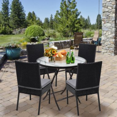 Hivago Set of 4 Patio Rattan Wicker Dining Chairs Set with Soft Cushions-Black. View a larger version of this product image.