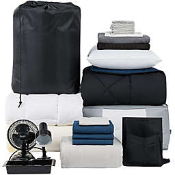 DormCo Fully-Loaded - Twin XL Dorm Bedding + Essentials Package - TXL Comforter, Sheets, Bed Blanket, + More - Black / Nightfall Navy Color Set