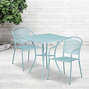 Emma + Oliver Commercial Grade 28" Square Sky Blue Patio Table Set-2 Round Back Chairs