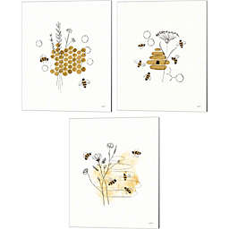 Great Art Now Bees and Botanicals by Leah York 12-Inch x 15-Inch Canvas Wall Art (Set of 3)