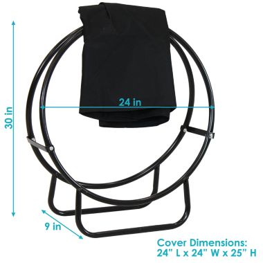 Sunnydaze Outdoor Heavy-Duty Steel Firewood Log Hoop Storage Rack with Weather-Resistant PVC Log Hoop Cover - 24" - Black. View a larger version of this product image.