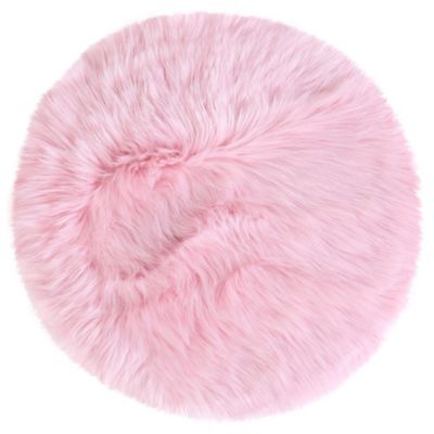 PiccoCasa Soft Faux Fur Sheepskin Plush Throw Rug, Faux Sheepskin Area Rug Indoor Soft Fluff Carpet Rugs for Bedroom Floor Sofa Cabinet Living Room 3x3 Feet Round, Light Pink