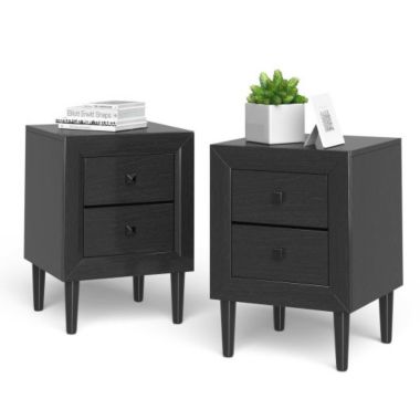Slickblue 2 Pieces Multipurpose Retro Nightstand with 2 Drawers-Black. View a larger version of this product image.