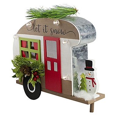 Northlight 12" Red and Green RV "Let It Snow" Christmas Tabletop Decoration. View a larger version of this product image.