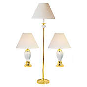 Ore International Ceramic/Brass Table And Floor Lamp Set of 3 In Ivory