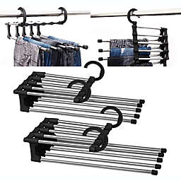 Stock Preferred Magic Pants Hangers Space Saving Clothes Rack Organizer in 2-Pcs Black  and Silver