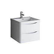 Fresca  Tuscany 24 Glossy White Wall Hung Modern Bathroom Cabinet w/ Integrated Sink