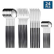 Department Store 24pcs/Set Stainless Steel Cutlery; Portuguese Cutlery Spoon; Western Cutlery Set (Silver + Black)