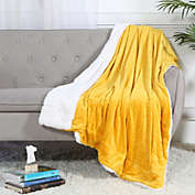 Legacy Decor Luxurious Soft Velour Fleece Throw with Super Ultra Soft Faux Fur on Backside Blanket 49"x 73" Mustard Color