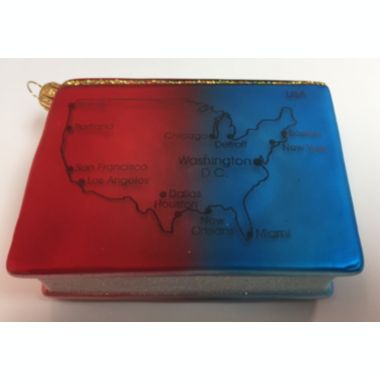 USA Travel Guide Polish Mouth Blown Glass Christmas Ornament Tree Decoration. View a larger version of this product image.