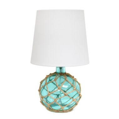 Lalia Home Maritime 14.75" Medium Coastal Fisherman'S Shoreside Colored Glass Rope Table Lamp With White Fabric Empire Shade For Living Room, Bedroom, Entryway, Foyer, Home Decor, Office, Aqua. View a larger version of this product image.