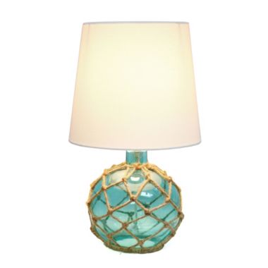 Lalia Home Maritime 14.75" Medium Coastal Fisherman'S Shoreside Colored Glass Rope Table Lamp With White Fabric Empire Shade For Living Room, Bedroom, Entryway, Foyer, Home Decor, Office, Aqua. View a larger version of this product image.