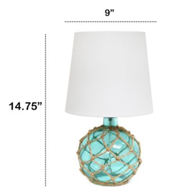 Lalia Home Maritime 14.75" Medium Coastal Fisherman'S Shoreside Colored Glass Rope Table Lamp With White Fabric Empire Shade For Living Room, Bedroom, Entryway, Foyer, Home Decor, Office, Aqua. View a larger version of this product image.
