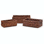 Americanflat Water Hyacinth Storage Baskets with Handle - Set of 3 Different Sizes - Handwoven and Decorative for Organizing at Home - Rectangular Wicker Baskets (Walnut Color)