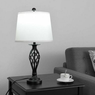 Hooya Imp.& Exp.  2 Table Lamps 1 Floor Lamp Set with Fabric Shades. View a larger version of this product image.