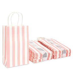 Sparkle and Bash Pink Striped Party Favor Gift Bags with Handles for Girls Baby Shower (50 Pack)