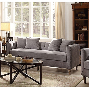 Yeah Depot Sidonia Sofa w/4 Pillows in Gray Velvet. View a larger version of this product image.