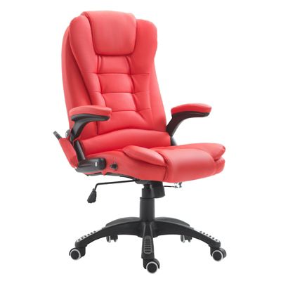 HomCom High Back Executive Massage Office Chair Faux Leather Heated Reclining Desk Chair with 6 Point Vibration, Adjustable Height, Bright Red