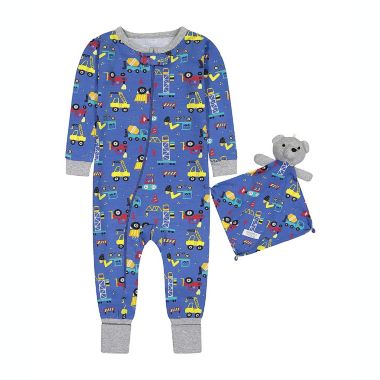 Sleep On It Infant Boys Little Builder Zip-Front Coverall Pajama. View a larger version of this product image.