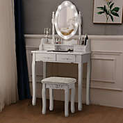 Slickblue Makeup Vanity Dressing Table Set with Dimmable Bulbs Cushioned Stool-White