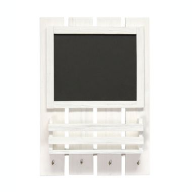 Elegant Designs Chalkboard Sign with Key Holder Hooks and Mail Storage, White Wash. View a larger version of this product image.