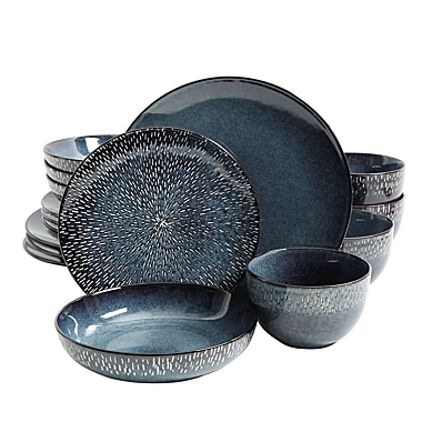 Gibson Elite Matisse 16-Piece Double Bowl Dinnerware Set, Cobalt. View a larger version of this product image.